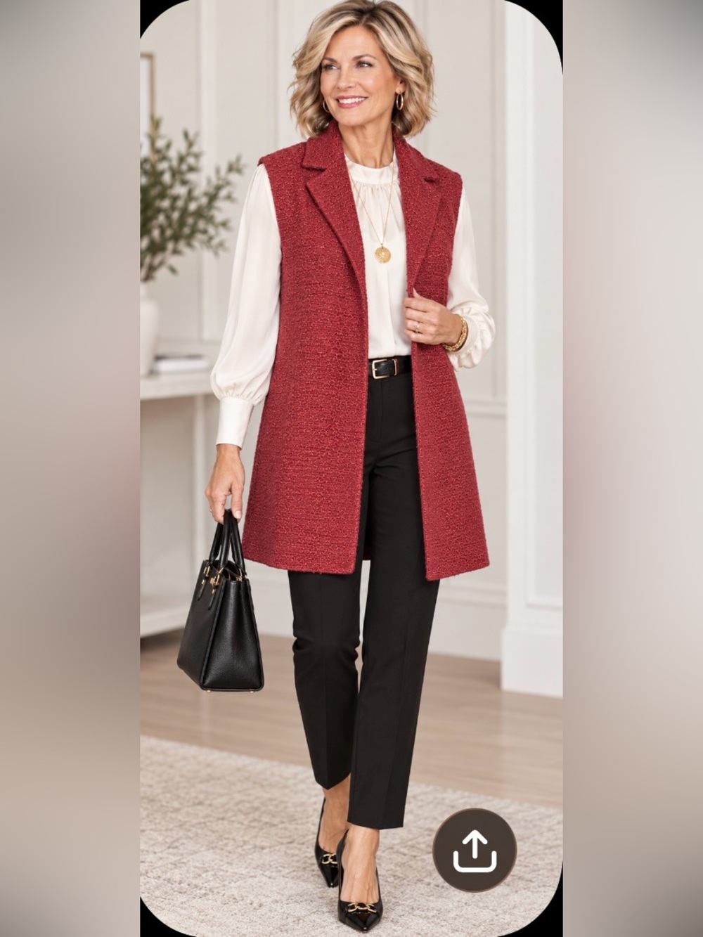 Coldwater Creek Burgundy Textured Bouclé Longline Vest – Sleeveless Blazer Style